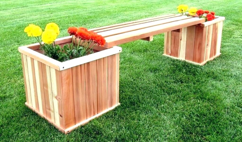 LONG WOODEN PALLET BENCH WITH 2 PLANTERS