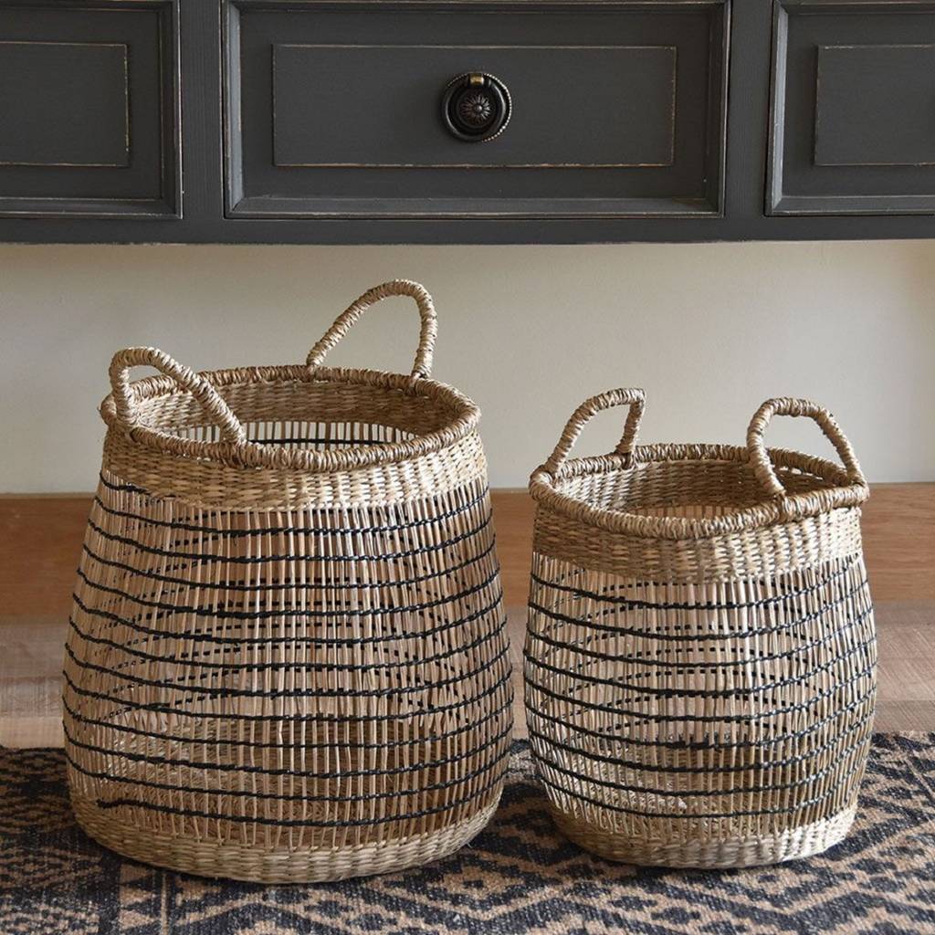 Round storage sea-grass basket, set of 2