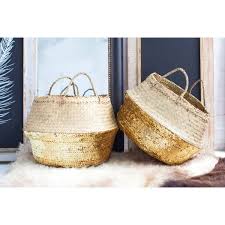 Gold Sequine Round storage seagrass belly basket 