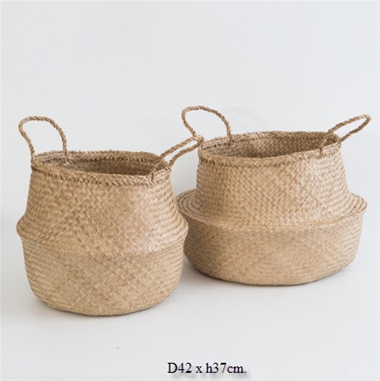 Round natural seagrass belly basket, S/2