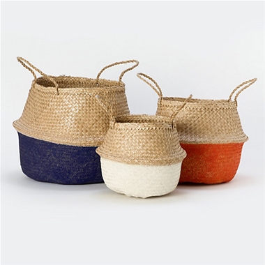Dipped Colored seagrass belly basket, S/3