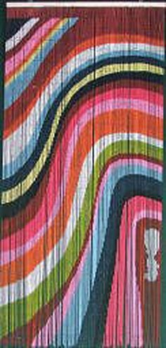 Hand painted colorful lines pattern bamboo door beaded curtain 90 strings 200cm