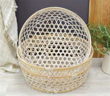Whitewash Storage Baskets - White Open Weave Bamboo Basket