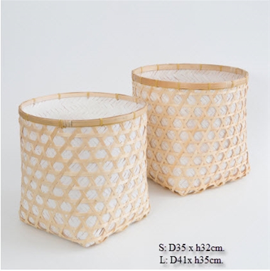 Original Set of 2 whitewashed and Natural woven bamboo Baskets 