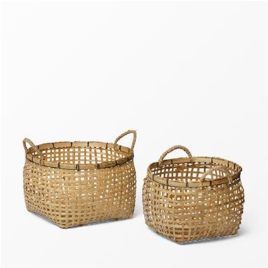 Set of 2 Natural Bamboo Storage Baskets 