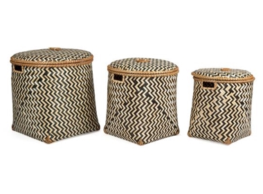 Black and Natural Bamboo Laundry Basket with lids