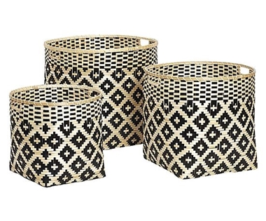 Black and Natural Bamboo Storage Basket  - Set of 3