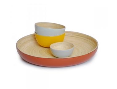Natural Round Coiled bamboo serving tray  