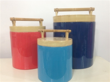 Round Spun bamboo Lacquer boxes with lid 