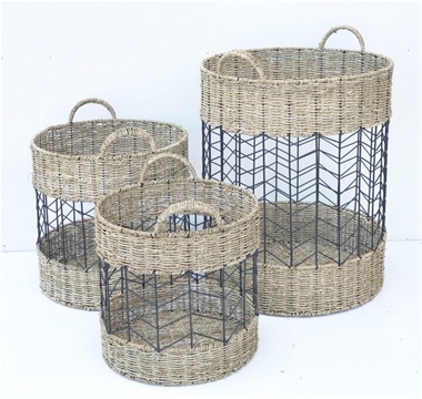 ROUND NATURAL SEA GRASS LAUNDRY BASKET - Set of 3