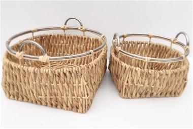 ROUND NATURAL WATER-HYACINTH LAUNDRY BASKET S/2