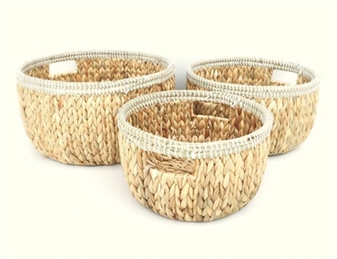 ROUND NATURAL WATER-HYACINTH LAUNDRY BASKET S/3