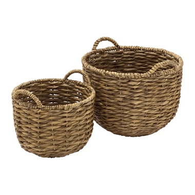 ROUND WATERHAYCINTH SMALL BASKET WITH HANDLES SET OF 2