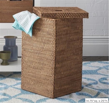 Lidded brown laundry rattan storage box 
