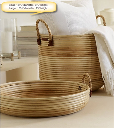 Natural Rattan round storage basket with Handles