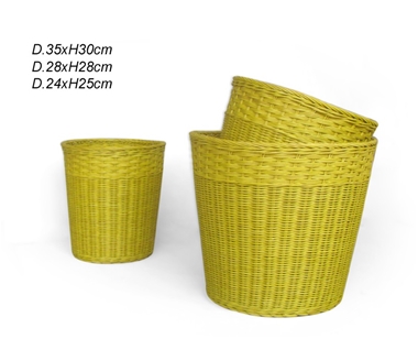 Round rattan storage basket, set of 3, yellow color