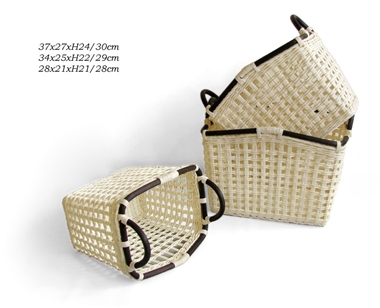Rectangular rattan storage basket, set of 3
