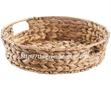 ROUND NATURAL WATER-HYACINTH TRAY WITH CUT HANDLES