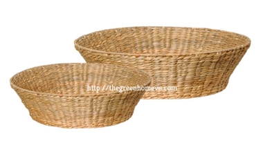 OVAL NATURAL WATER-HYACINTH BASKET WITH HANDLES, S/2