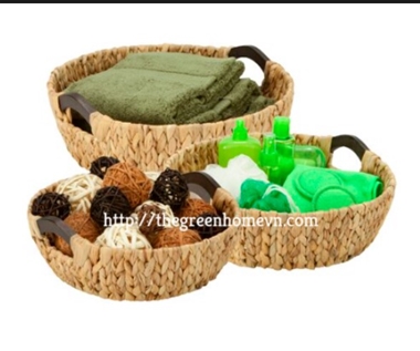 ROUND NATURAL WATER-HYACINTH BASKET WITH WOODEN HANDLES 